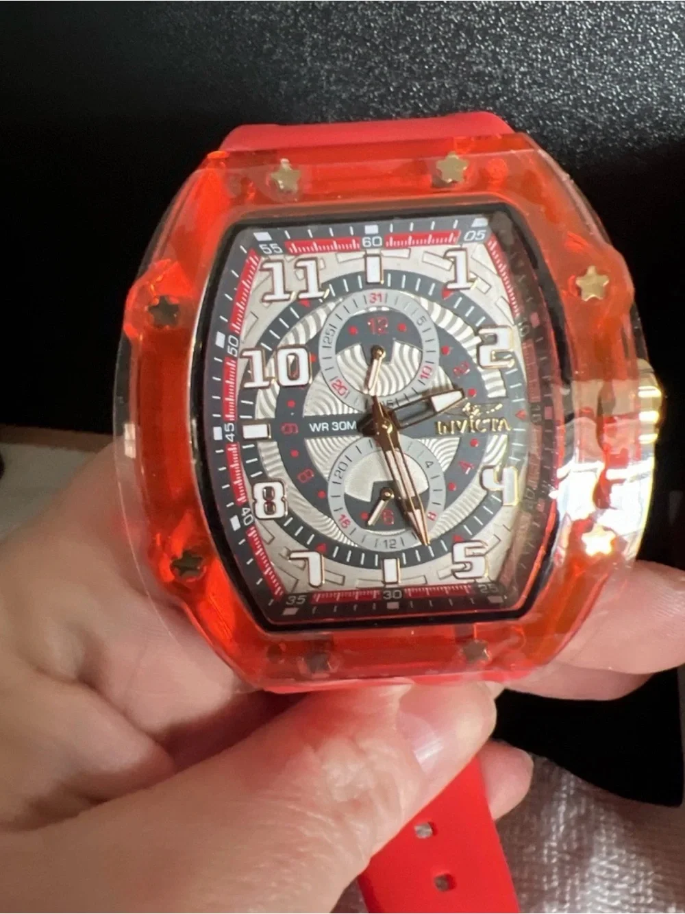 Invicta Red and Gold Sport Chronograph Silicone Strap Watch